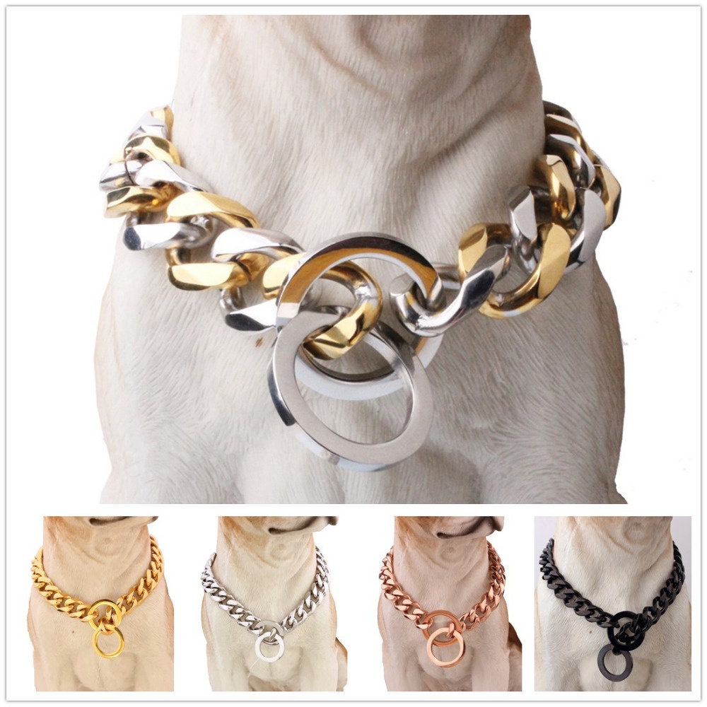 19 มม.เงินสีสแตนเลสโลหะสุนัขการฝึกอบรม Choke Chain COLLAR สําหรับสุนัขขนาดใหญ่ Pitbull Bulldog Slip
