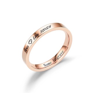 แหวนสเตนเลส แบบบาง แกะสลักชื่อวันที่ 3 มม. เครื่องประดับแฟชั…