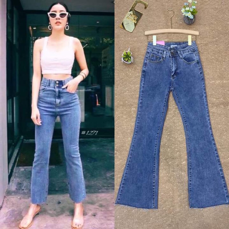 กางเกงยีนส์ขาม้าเล็กLiZAเอวสูงปิดสะดือ#LiZA jeans