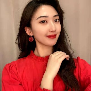 ตุ้มหูตรุษจีนต่างหูสไตล์จีนสีแดงแสดงความยินดีโชคลาภต่างหูยาวมงคล (พร้อมส่งจากไทย ไม่ต้องพรีออเดอร์)