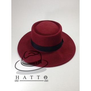 D0102 หมวกทรง DUMONT ผ้าวูล สีแดงคาดโบว์ดำ