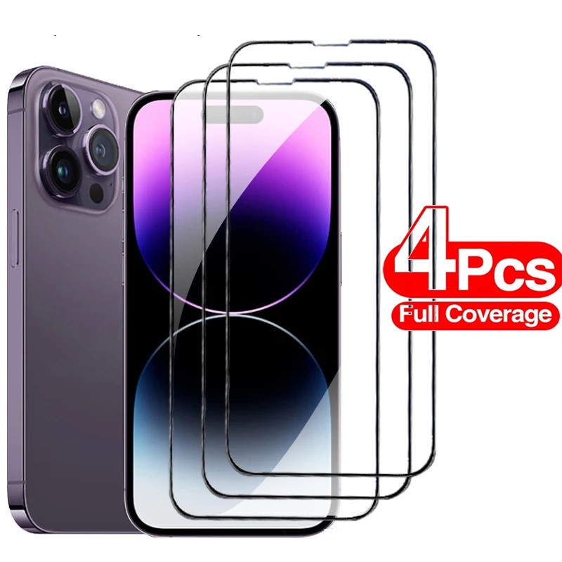 4Pcs 9DกระจกนิรภัยสําหรับiPhone 17 16 15 14 Pro Max 13 12 11 X XR XS Max 7 8 Plusป้องกันหน้าจอป้องกันฟิล์มคลุมทั้งหมด