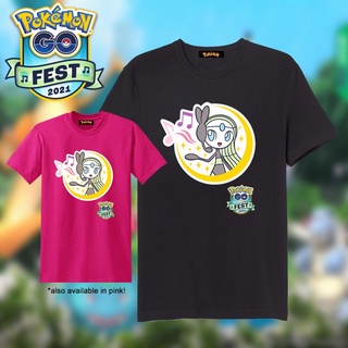 ✗ใหม่ Pokemon GO FEST 2021 Meloetta สติกเกอร์รอบคอ Tshirt ผ้าฝ้าย 100% พรีเมี่ยมสำหรับผู้ใหญ่และเด็กสีดำ Pinkเสื้อยืด