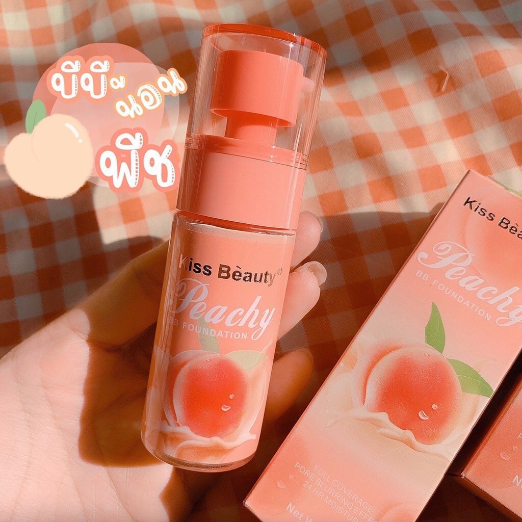 68083-03 & P01 ครีมรองพื้นกันแดดพิช Kiss Beauty เนื้อครีมบางเบา ให้ผิวดูเนียนเป็นธรรมชาติ