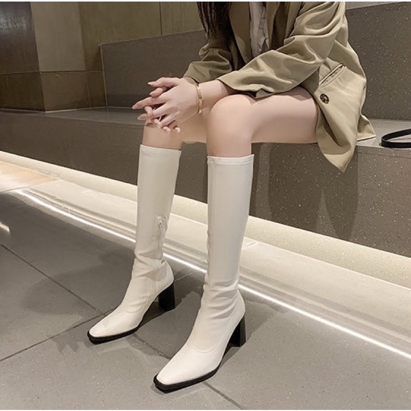 Chole G: Ive Long Boots รองเท้าบูทยาว รองเท้าพริตตี้ หนังpu premium มีซิป ส้นสูง 8cm(SH0013)