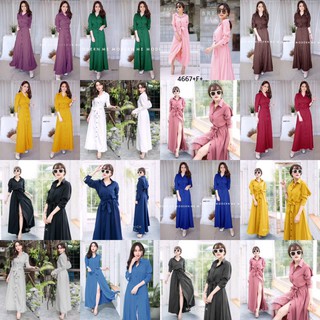 👗Pfashion [ส่งไว!!🚛] P4667 แม็กซี่เดรสเชิ้ตผูกเอวtie waist maxi dress