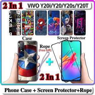 2 IN 1 เคส VIVO Y20i Y20 Y20s Y20T เคส พร้อมกระจกนิรภัยโค้ง ป้องกันหน้าจอเซรามิค LOL และฮีโร่