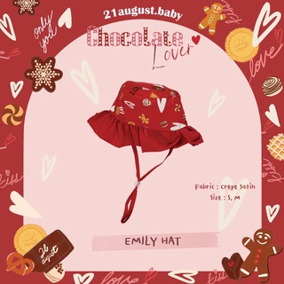 21August.Baby Chocolate Lover Emily Hat หมวกเด็ก ลายช็อกโกแลต ลายหัวใจ ผ้าเครปซาติน