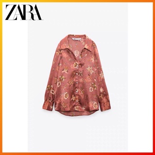 Zara ใหม่ เสื้อเชิ้ต ผ้าเดรป พิมพ์ลาย แฟชั่นฤดูหนาว สําหรับผู้หญิง