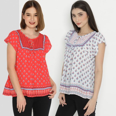 GAP เสื้อเบลาส์ลายผูกคอสําหรับผู้หญิง