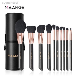 MAANGE 10Pcs Professional แปรงแต่งหน้าชุดประกอบด้วยกระเป๋าเครื่องสำอาง