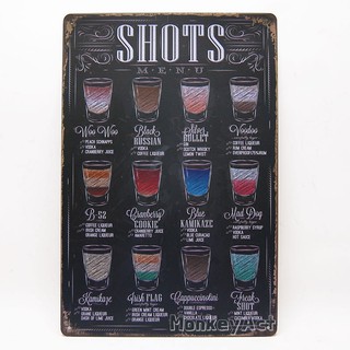 ป้ายสังกะสีวินเทจ Drink Shots Menu