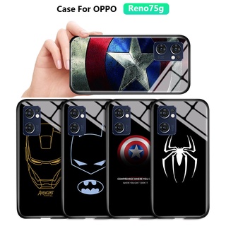 เคส OPPO Reno 7 Pro 5G Reno7 Z 5G A76 A36 A96 5Gเคสโทรศัพท์มือถือกระจกนิรภัย ลายซุปเปอร์ฮีโร่ ไอรอนแมน กัปตันอเมริกา สไปเดอร์แมน