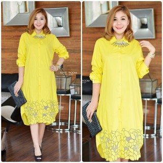 สีเหลือง** รอบอก 44" Daisy Perform and Embroider with Premium Cotton ShirtDress