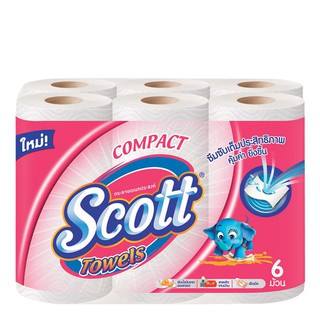 🔥The Best!! สก๊อตต์ คอมแพค ทาวเวล กระดาษอเนกประสงค์ แพ็ค 6 ม้วน Scott Compact Towel x 6 Rolls