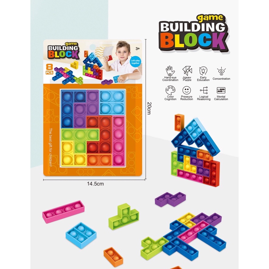 Kids goodie bag Pop It Puzzle Building Blocks Tetris Puzzle Game Pressing Toys