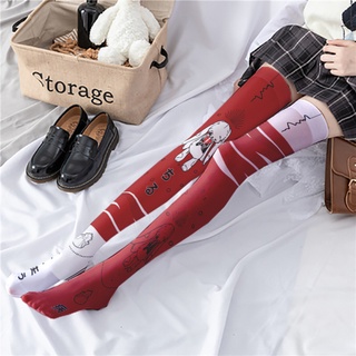 Cartoon Anime Pantyhose Japanese Cute Lolita Print Bottoming Socks Cosplay Tights Girl Over The Knee Socks Thigh High Stockings