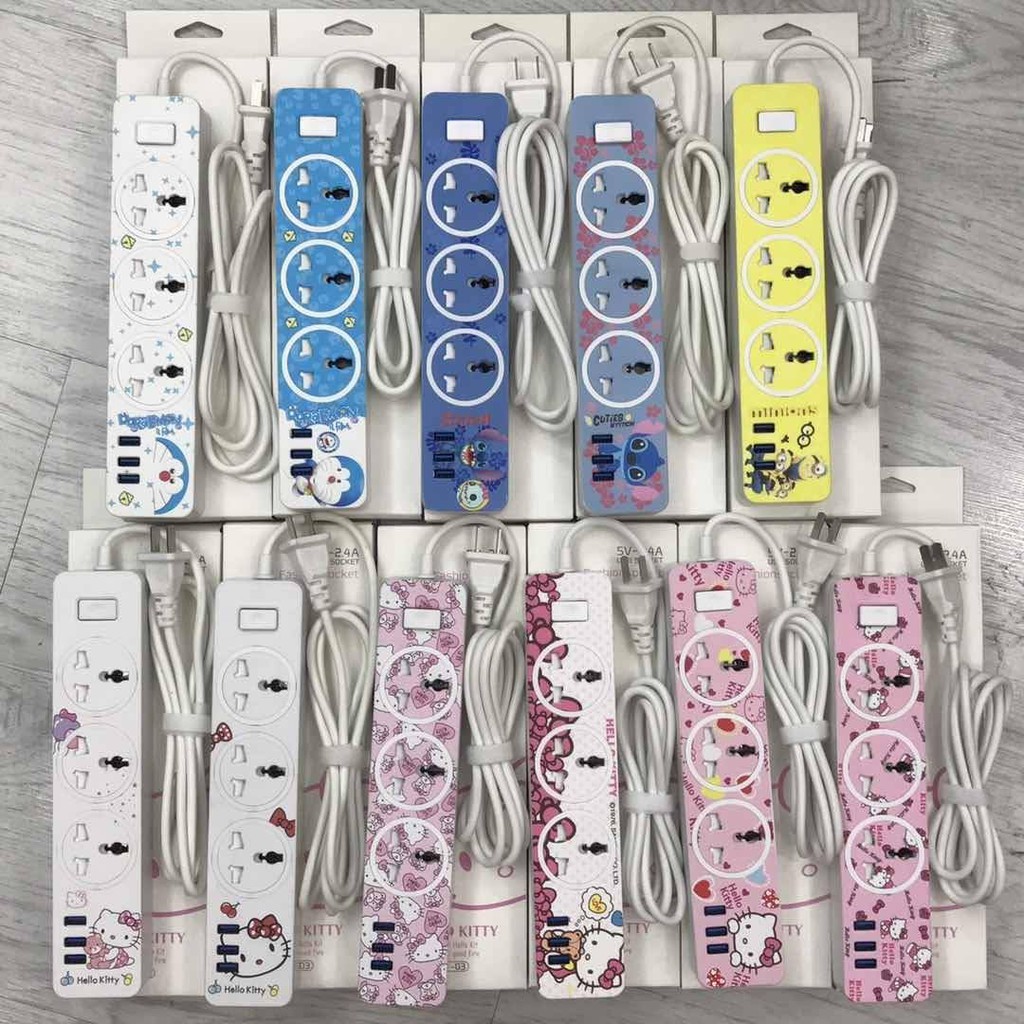 【FuHua Shop】พร้อมส่งจากไทย！ปลั๊กไฟ3ตาลายการ์ตูน พร้อมช่องUSBลายการ์ตูน สุดน่ารัก (ป้องกันไฟฟ้ากระชากหรือลัดวงจรได้)