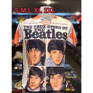 เสื้อ OVP (โอเวอร์ปริ้นท์) วง Beatles บีทเทิ่ล แขนสั้น ผ้าคอตตอนผสมโพลี พิมลายทั้งตัว