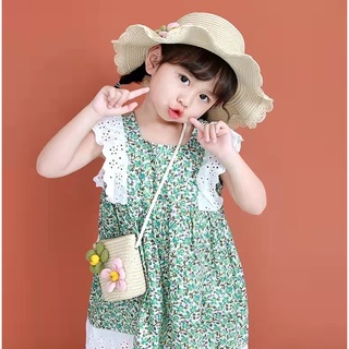 หมวกฟางและกระเป๋าลายดอกไม้น่ารักพร้อมส่ง