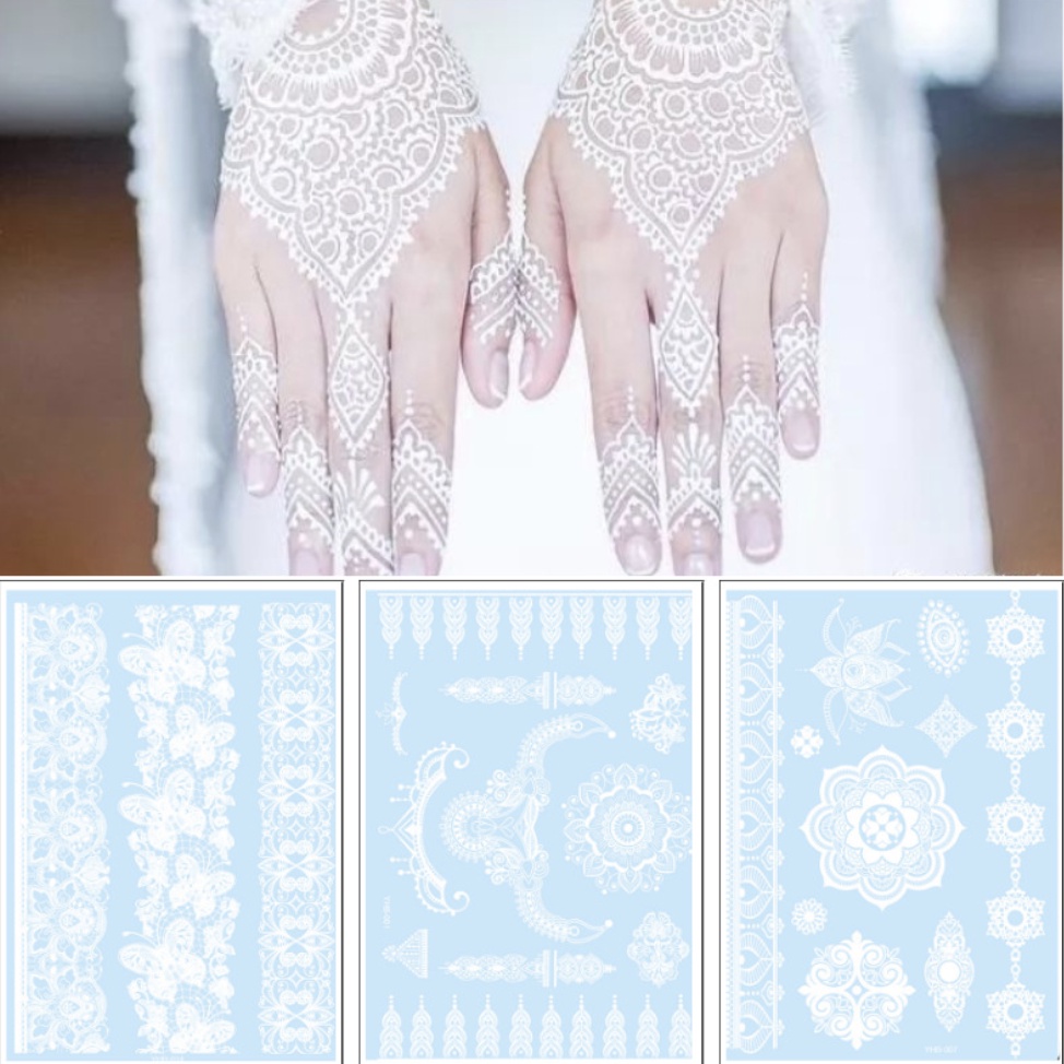 Putih Henna Tattoo สติกเกอร์ Hena/Bridal Tattoo/มือเท้า Tattoo สติกเกอร์ Hena Body/Henna วาง/White H