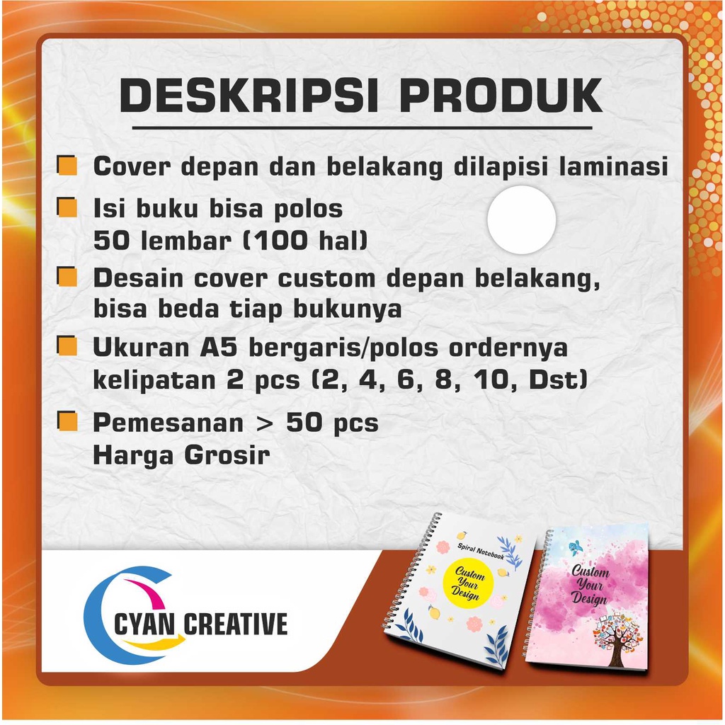 Plain A5 Blocknote 100 หน้า (50 แผ่น) / A5 Notes / สมุดบันทึก A5 แบบกําหนดเองพร้อมปกหน้าและหลัง