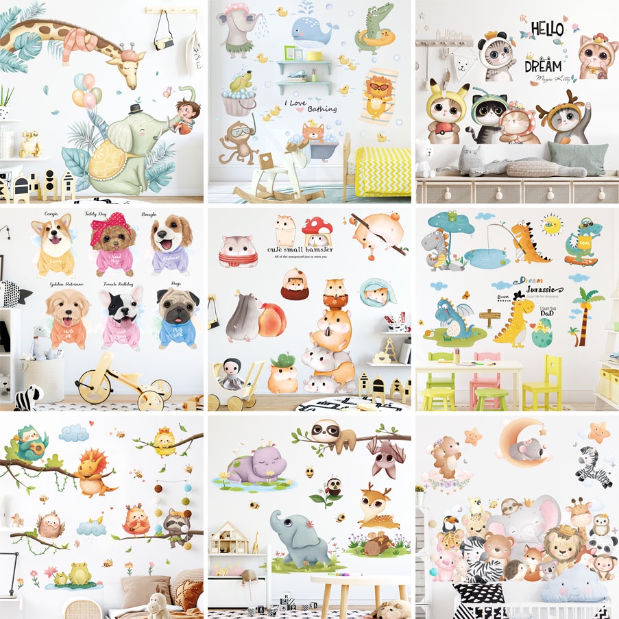 【wuxiang】สติกเกอร์ติดผนัง ลายการ์ตูนสัตว์ สําหรับตกแต่งบ้าน