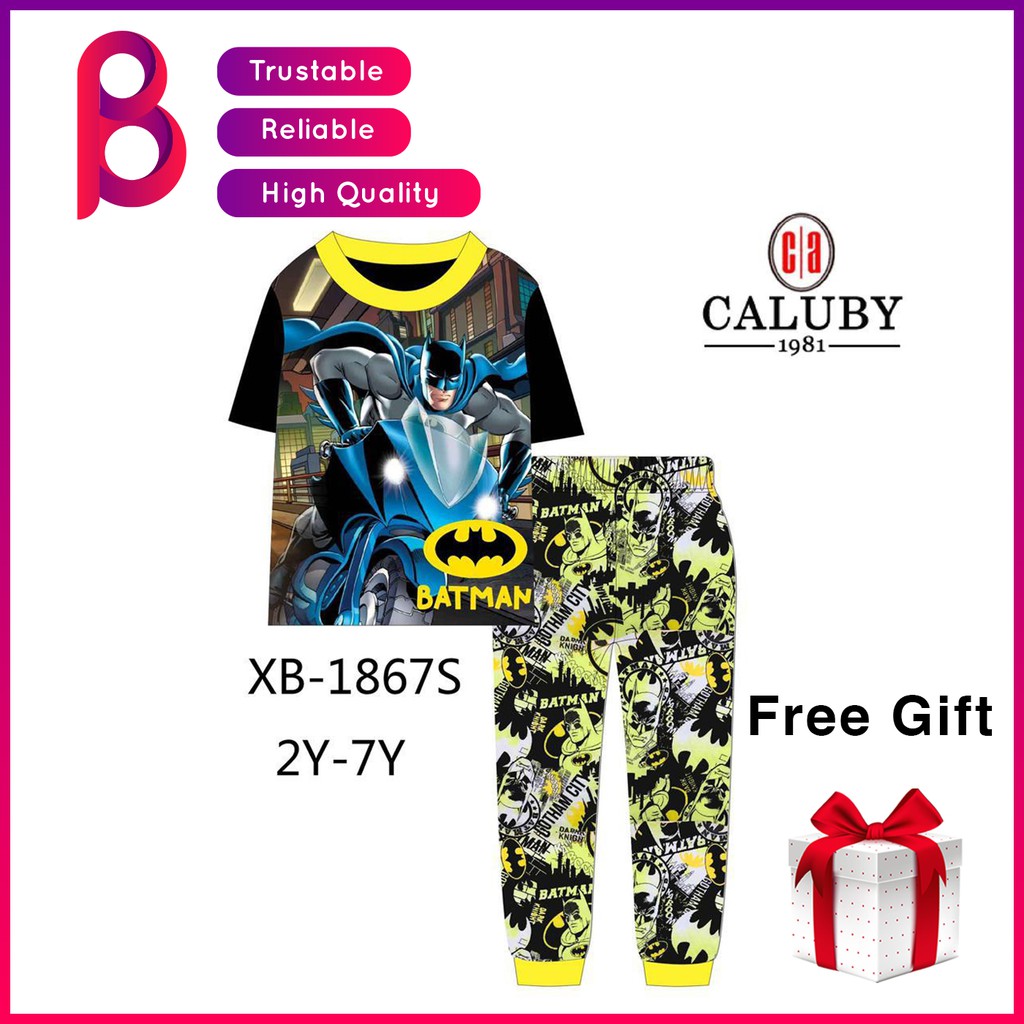 Caluby ชุดนอนเด็ก 2 ถึง 7 ปีเด็กชาย Batman Baju Tidur Batman Baju ชุดนอนชุดนอน XB1867S