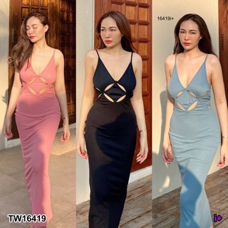 TW16419 เดรสยาว ยืดตามสัดส่วน ทรง4เหลี่ยม