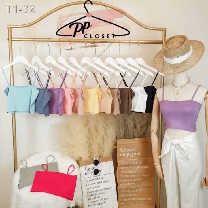♈✼❏💕PP♡CLOSET💕พร้อมส่ง13สี : สายเดี่ยวทรงเกาะอก(เนื้อผ้าเรย่อนอย่างดี) สายเดี่ยววินเทจ เสื้อเกาะอกแบ