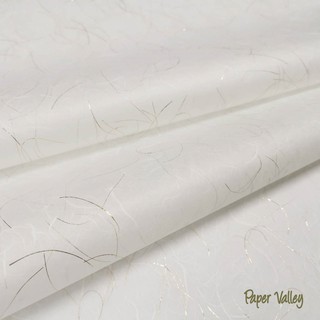 Paper Valley กระดาษสาอุนริ่วสีขาว+ดิ้นทอง Unryu Kozo Paper with Tinsel (64x47 cm, ขั้นต่ำ 10 แผ่น)