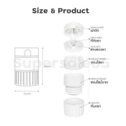 4 in 1 ที่ตัดยา บดยา เก็บยา ใส่น้ำ ครบจบในหนึ่งเดียว ขนาดเล็ก พกพาไปได้ทุกที่ ใบมีดคม ถอดประกอบได้ - รูปที่ 4