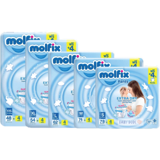 แพมเพิส แบบกางเกง Molfix Extra Dry โมลฟิกซ์ เอ็กซ์ตร้า ดราย ผ้าอ้อมสำเร็จรูป แพ็คใหญ่ S M L XL XXL