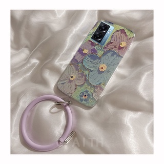 New เคสโทรศัพท์ OPPO A77 5G / A57 4G 2022 / A76 / A96 4G / A16e / A16K Fashion Shockproof with Hand Ring INS Painting Flowers Soft Case Cover เคส OppoA77