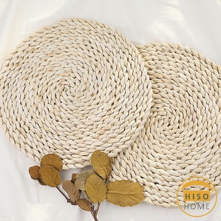 รองแก้ว สานทรงกลม  แผ่นรองหม้อสานจากต้น กก วัสดุธรรมชาติ ที่รองจาน Corn husk woven placemat