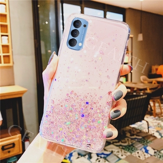 เคสโทรศัพท์ OPPO Reno5 Reno 5 Pro 5G Back Cover Bling Clear Black Green Pink Star Space TPU Soft Casing New 2021 Phone Case