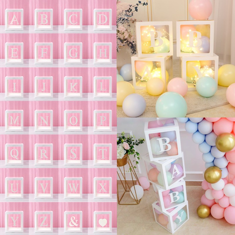 กล่องลูกโป่งใส ลายตัวอักษร A-Z & Heart ขนาด 30x30 ซม. สําหรับตกแต่งงานแต่งงาน ปาร์ตี้วันเกิด DIY