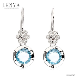 Lenya Jewelry ต่างหูเงินแท้ 925 ชุบโรเดียม ดีไซน์เก๋ ตุ้งติ้งสไตล์ผู้หญิงทันสมัย ประดับด้วย White Topaz และ Blue Topaz