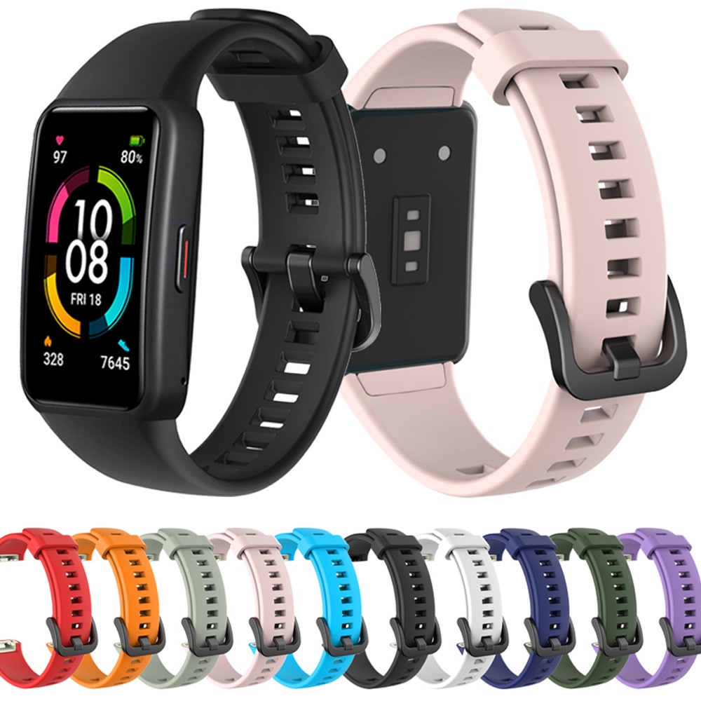 สายนาฬิกาข้อมือซิลิโคน สีพื้น แบบเปลี่ยน สําหรับ Huawei Honor Band 6 Smart watch strap Honor 6