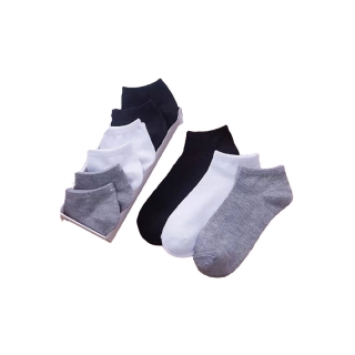 QiaoYiLuo ถุงเท้าข้อสั้น สีดำ ขาว เทา เนื้อผ้าคอตตอน นุ่ม ระบายอากาศได้ดี