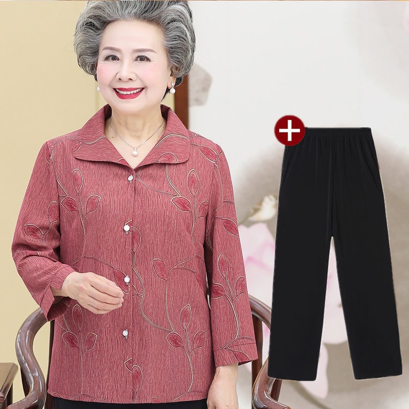 Set 2 ชิ้น✨เสื้อผู้หญิง+กางเกงขายาว ลายดอกไม้ เสื้อคนแก่ สวมใส่สบาย ดูแพง