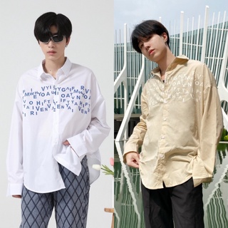 SEOULSHIRTS PREMIUM เสื้อเชิ้ตแขนยาว สกรีนหน้าอักษร ทรงโอเวอไซส์ สไตล์เกาหลี SL38