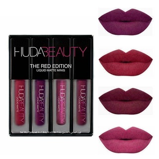 huda lip gloss 4 mini lip glaze set matte non-stick lipstick