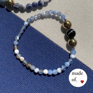 สร้อยข้อมือหินมงคล หิน Black Agate หิน Blue Agateเจียเหลี่ยม  หินไพไรต์สีทอง หินนำโชค