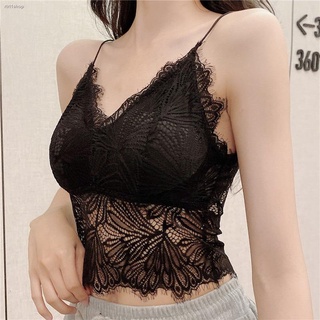 สปอตสินค้าLace bra บราสายเดี่ยว สายเดี่ยวลูกไม้เต็มตัว เสื้อลูกไม้ ไร้โครง ถอดฟองน้ำได้ สวมใส่สบาย