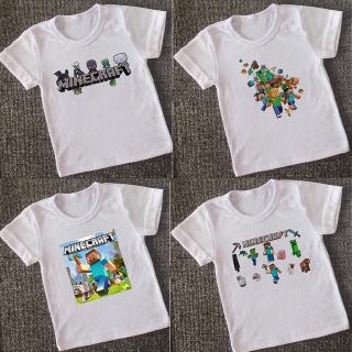 เสื้อยืด พิมพ์ลายการ์ตูน Minecraft Group Party แฟชั่นฤดูร้อน สําหรับเด็กผู้ชาย