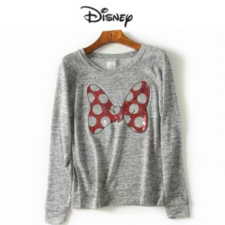 เสื้อสเวตเตอร์ Disney ไหมพรมสีเทา ♣️ปักเลื่อมลายริบบิ้น Minnie Mouse (TS056)