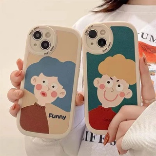 เคสโทรศัพท์มือถือ Tpu นิ่ม กันตก ป้องกันเลนส์ ทรงวงรี ลายการ์ตูนหน้ายิ้ม สําหรับ iPhone 7Plus 11 14 13 12 Pro Max 7 8 6 6s Plus XR X XS Max SE 2020