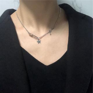 Key pentagram pin necklace trend versatile thin chain clavicle chain