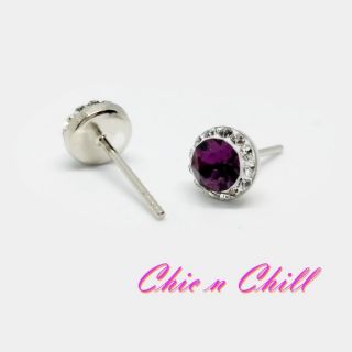 ต่างหูเงินแท้ swarovski crystal ขนาด 6mm Halo style stud earrings